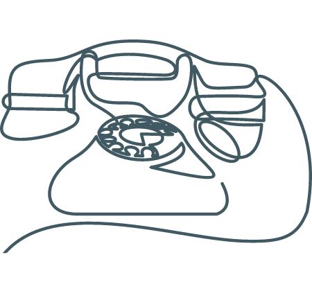 Outline of a rotary phone with a cord.